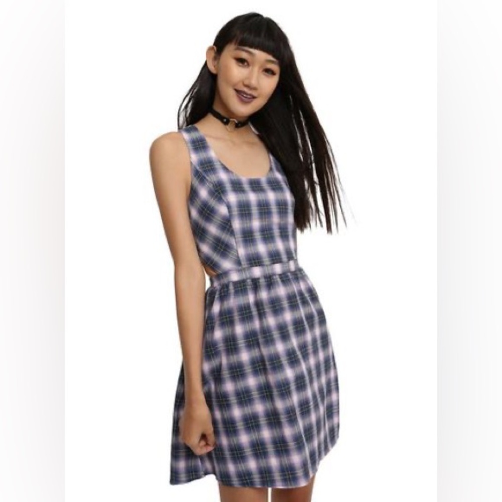 Hot Topic Plaid Skater Dress with Cutouts Small